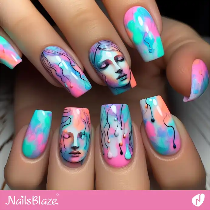 Pastel Neon Smokey Watercolor Nail Design | Paint Nail Art - NB2261